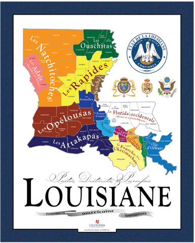 Map of Colonial Louisiana Posts, Districts & Parishes